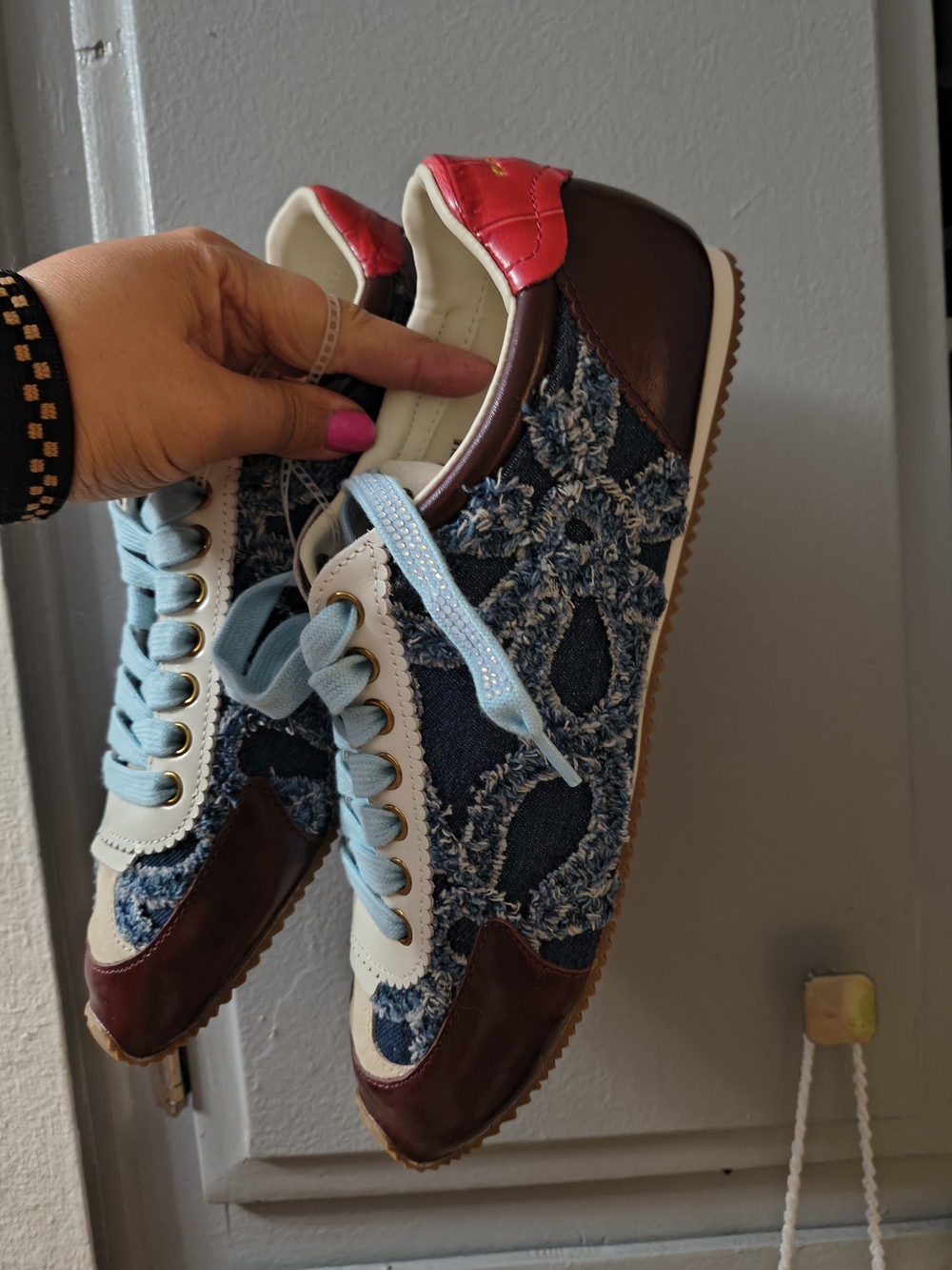 Nwt Kurt Geiger Sneakers Denim Leather Sz11 - Picture 2 of 4